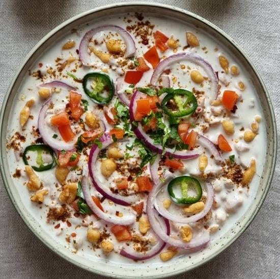 Dahi Phulki (Mini Gram Flour Dumplings in Yogurt Sauce).