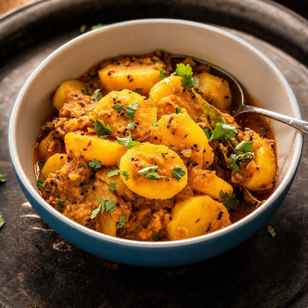 Achari Aloo (Warm Pickled Potatoes).